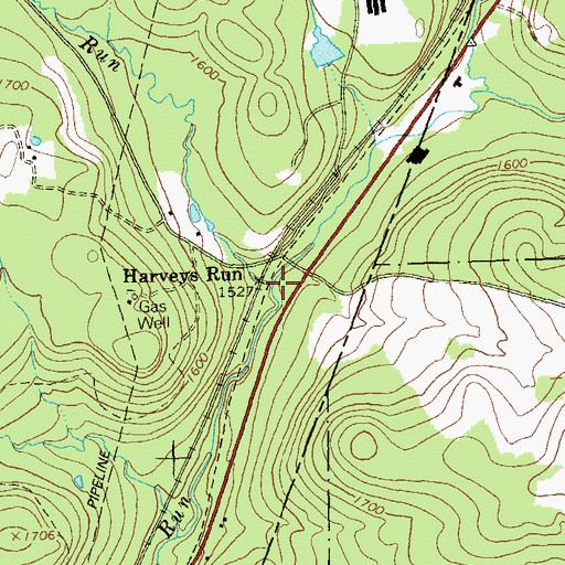 Topographic Map of Harveys Run, PA