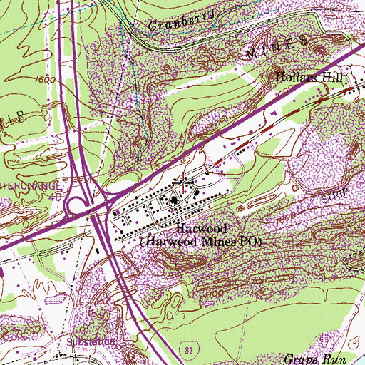 Topographic Map of Harwood, PA