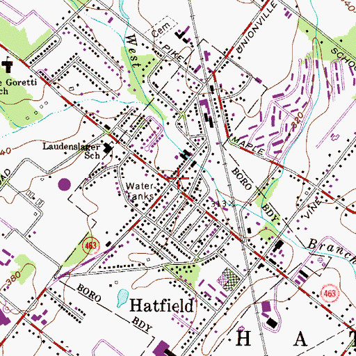 Topographic Map of Hatfield, PA