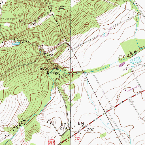 Topographic Map of Haupts Mill Bridge, PA
