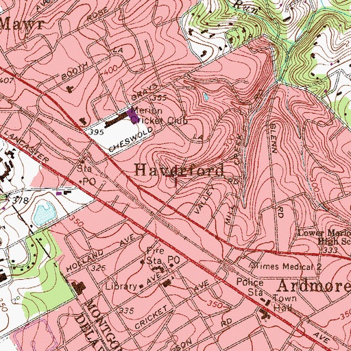 Topographic Map of Haverford, PA