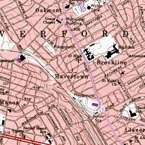 Topographic Map of Havertown, PA