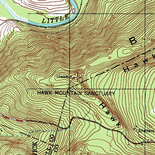 Topographic Map of Hawk Mountain Sanctuary, PA