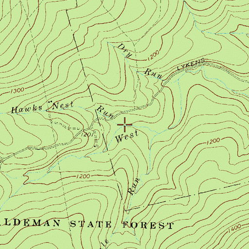 Topographic Map of Hawks Nest Run, PA
