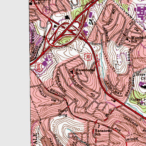 Topographic Map of Hawthorne School, PA