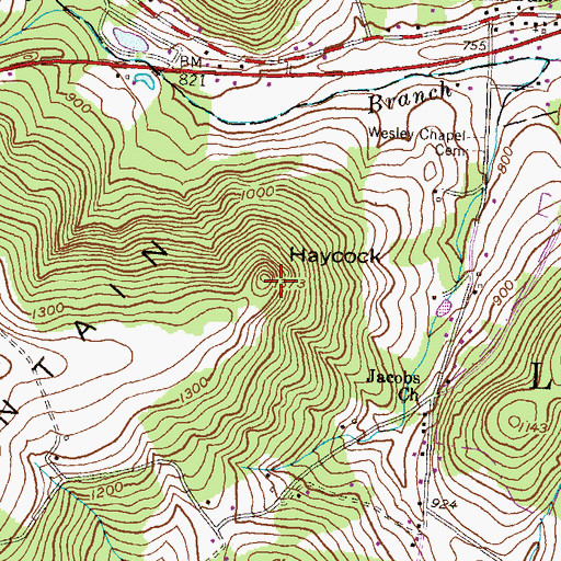 Topographic Map of Haycock, PA