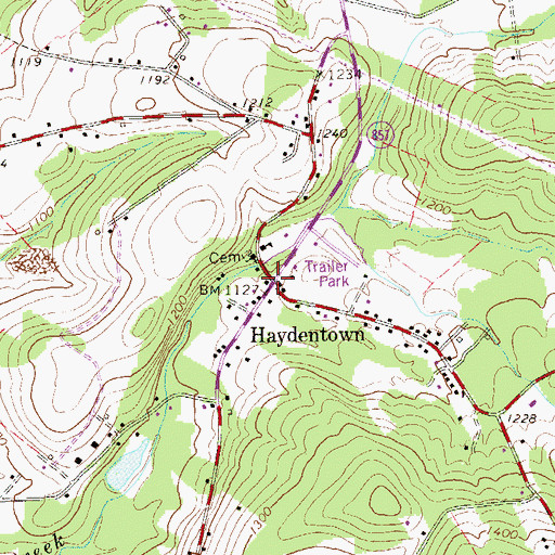 Topographic Map of Haydentown, PA