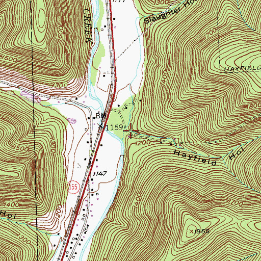 Topographic Map of Hayfield Hollow, PA