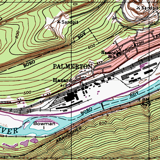 Topographic Map of Hazard, PA
