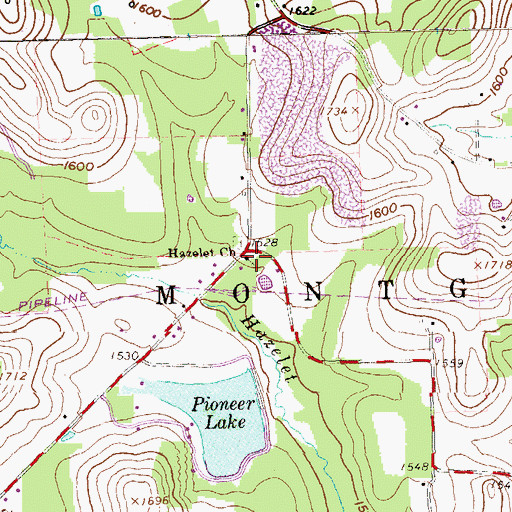 Topographic Map of Hazelet Church, PA