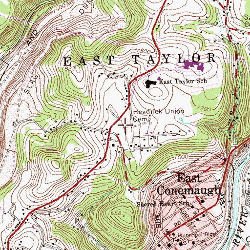 Topographic Map of Headrick Union Cemetery, PA
