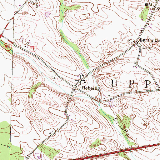 Topographic Map of Heberlig, PA