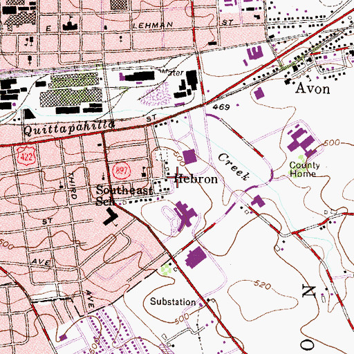 Topographic Map of Hebron, PA
