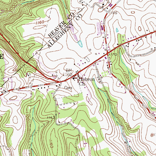 Topographic Map of Hebron Church, PA