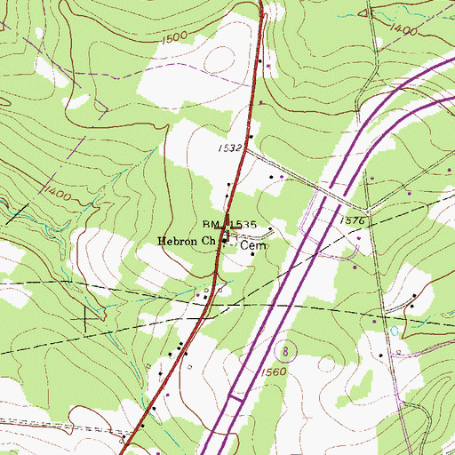 Topographic Map of Hebron Church, PA