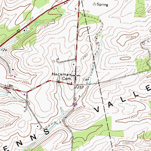Topographic Map of Heckman Cemetery, PA