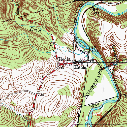 Topographic Map of Hecla, PA