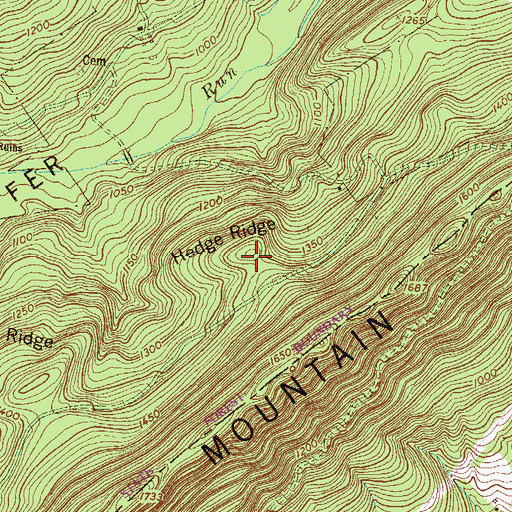 Topographic Map of Hedge Ridge, PA