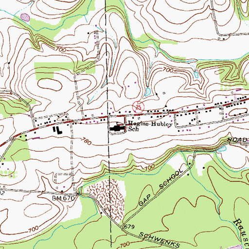 Topographic Map of Hegins-Hubley School, PA