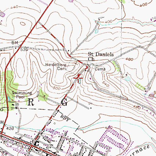 Topographic Map of Heidelberg Cemetery, PA
