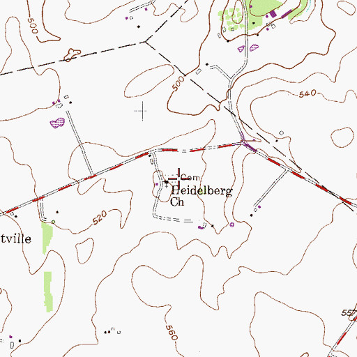 Topographic Map of Heidelberg Church, PA