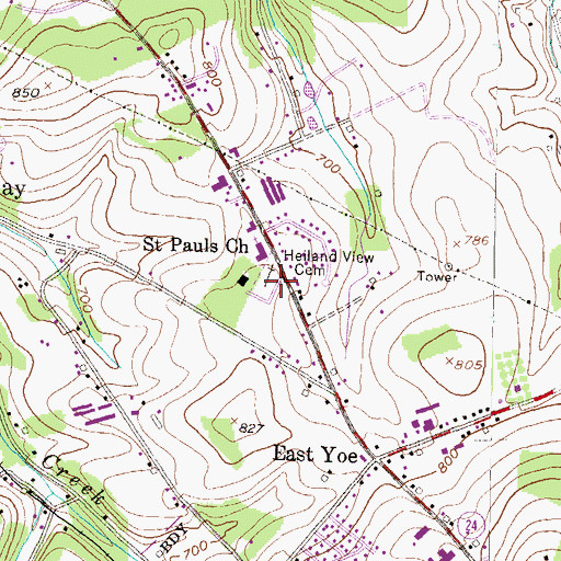 Topographic Map of Heiland View Cemetery, PA