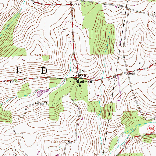 Topographic Map of Heilman Church, PA