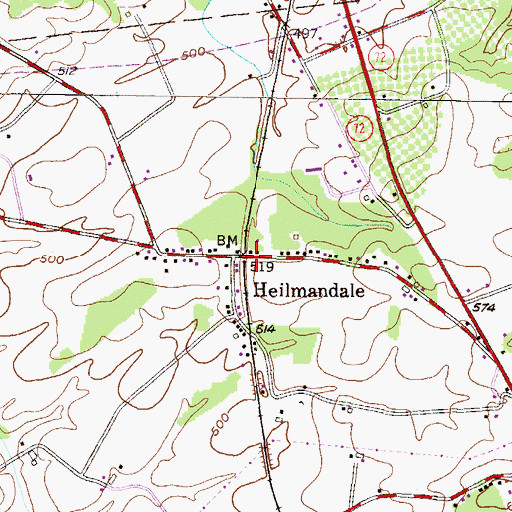 Topographic Map of Heilmandale, PA