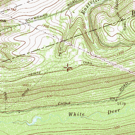 Topographic Map of Heintz Trail, PA