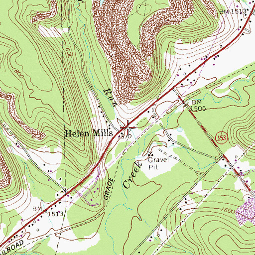 Topographic Map of Helen Mills, PA