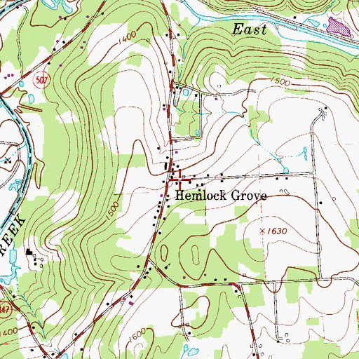 Topographic Map of Hemlock Grove, PA