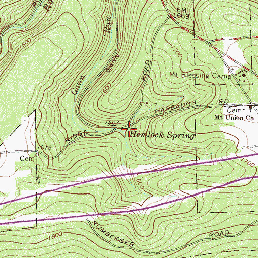Topographic Map of Hemlock Spring, PA