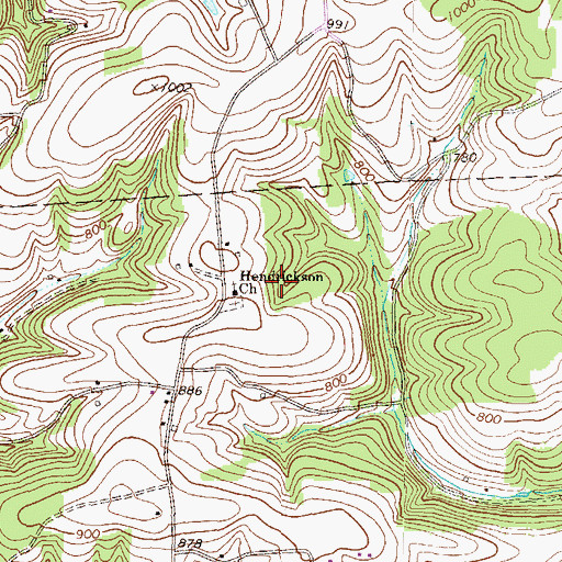 Topographic Map of Hendrickson Church, PA