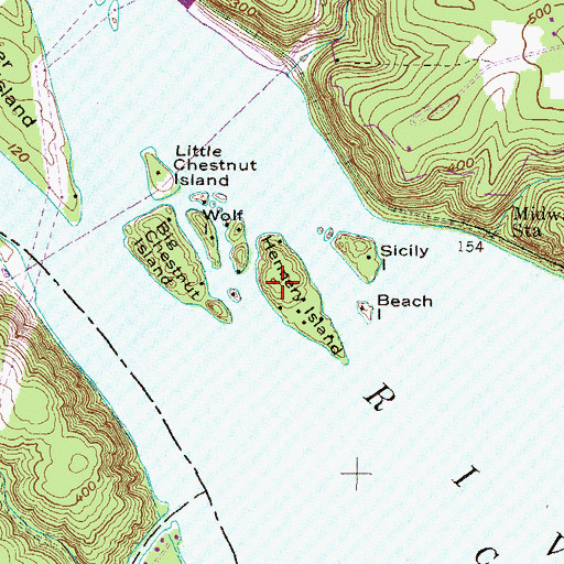 Topographic Map of Hennery Island, PA