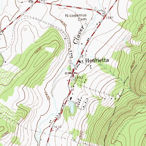 Topographic Map of Henrietta, PA