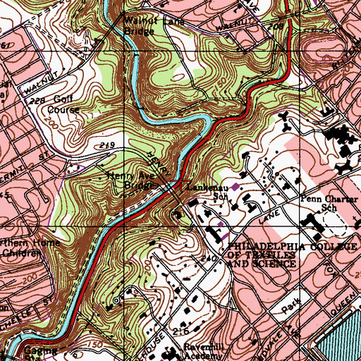Topographic Map of Henry Avenue Bridge, PA