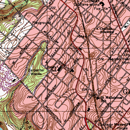 Topographic Map of Henry School, PA
