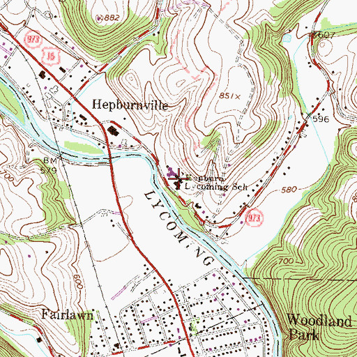 Topographic Map of Hepburn Lycoming School, PA