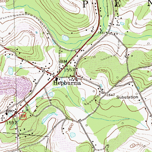 Topographic Map of Hepburnia, PA