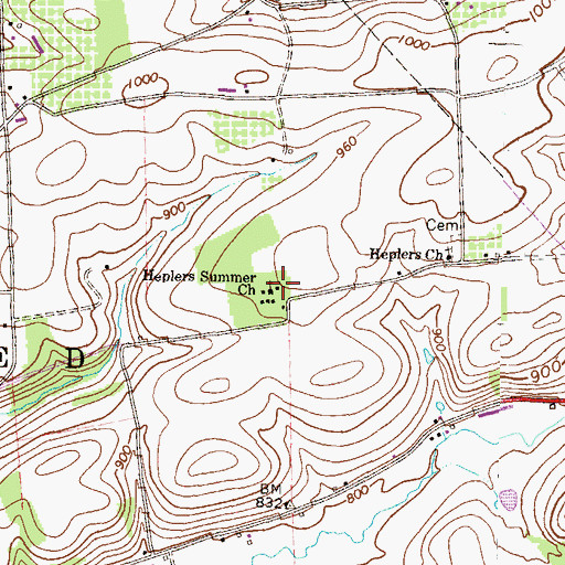 Topographic Map of Heplers Summer Church, PA