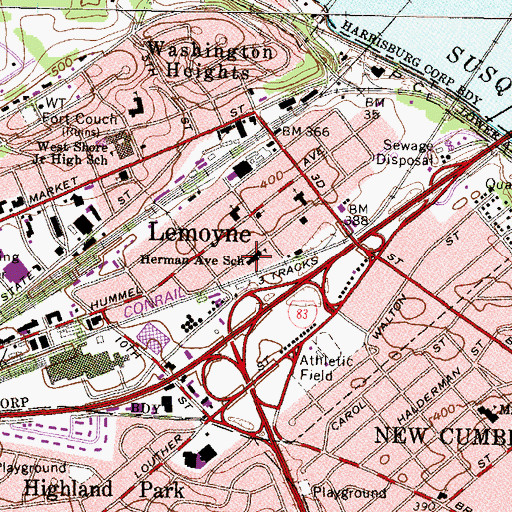Topographic Map of Herman Avenue School, PA