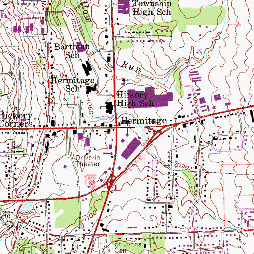 Topographic Map of Hermitage, PA