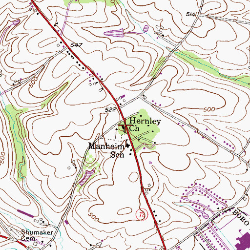 Topographic Map of Hernley Church, PA