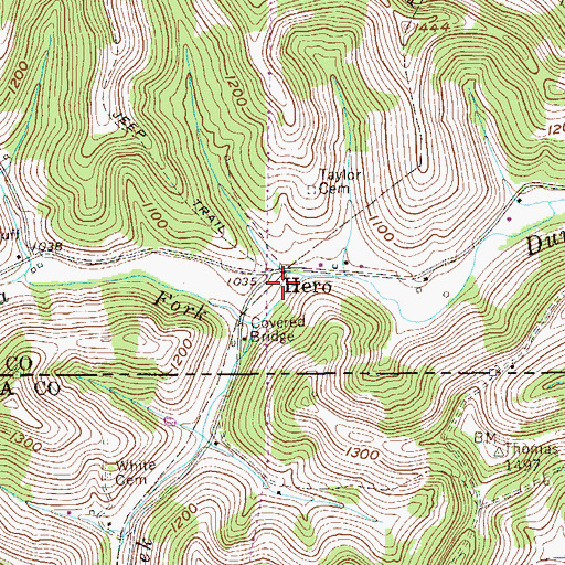 Topographic Map of Hero, PA