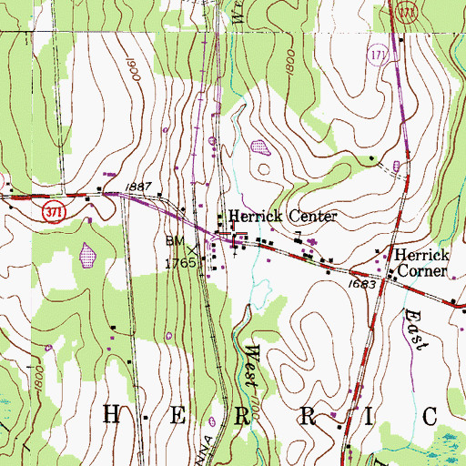 Topographic Map of Herrick Center, PA