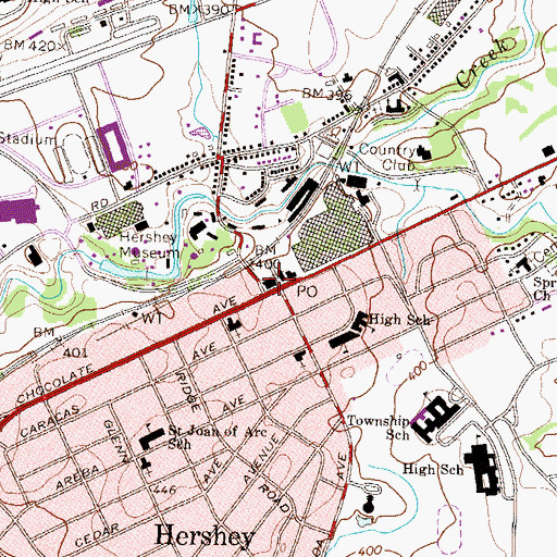 Topographic Map of Hershey, PA