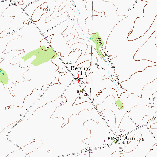 Topographic Map of Hershey Church, PA