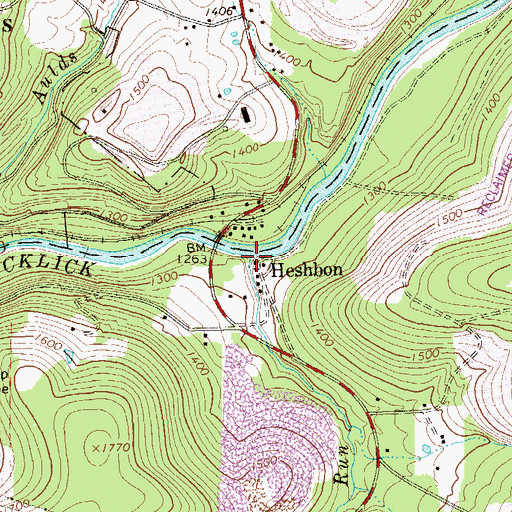 Topographic Map of Heshbon, PA
