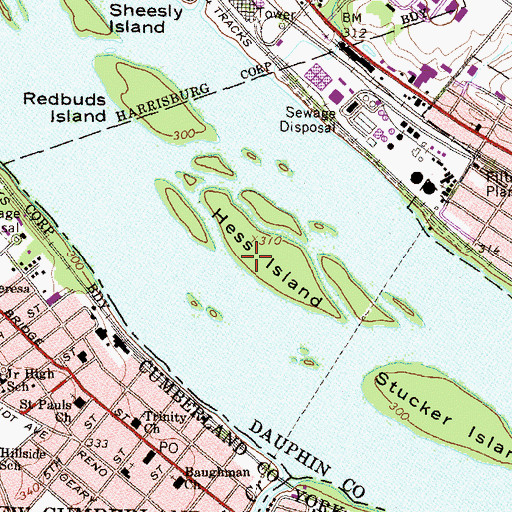 Topographic Map of Hess Island, PA