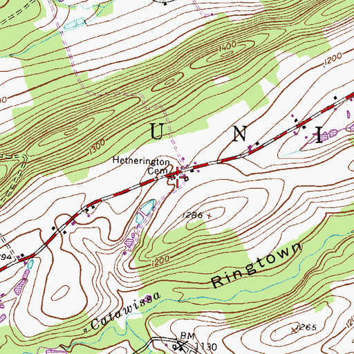 Topographic Map of Hetherington Cemetery, PA